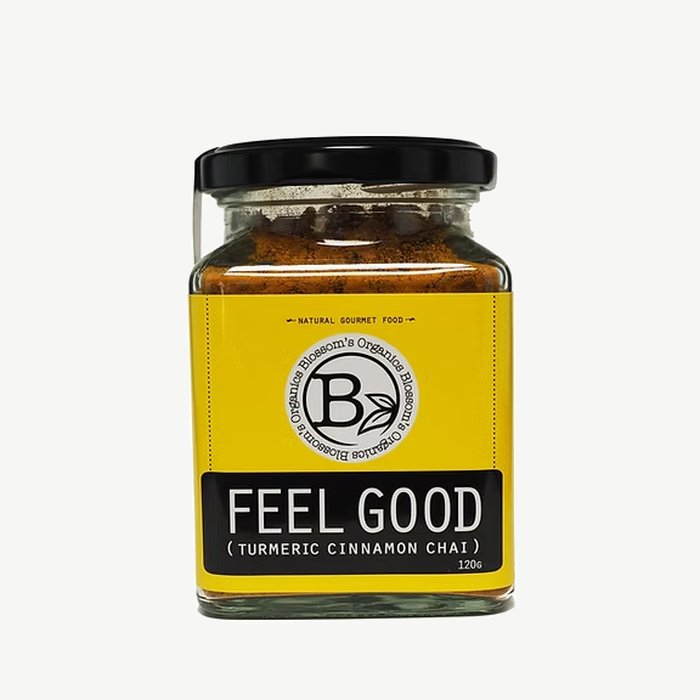 Blossom's Organics Feel Good turmeric cinnamon chai, 120g jar